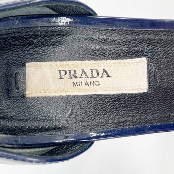 Prada Navy Blue Black Patent Leather Bow Pointed Toe D'Orsay Pump size IT 36.5 - Picture 9 of 11